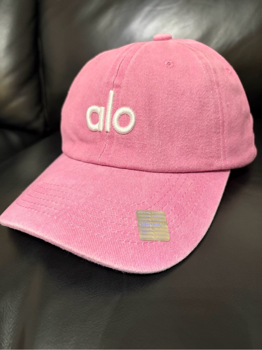 ALO Yoga Pink Adjustable Baseball Cap Hat White Embroidered Logo Unisex